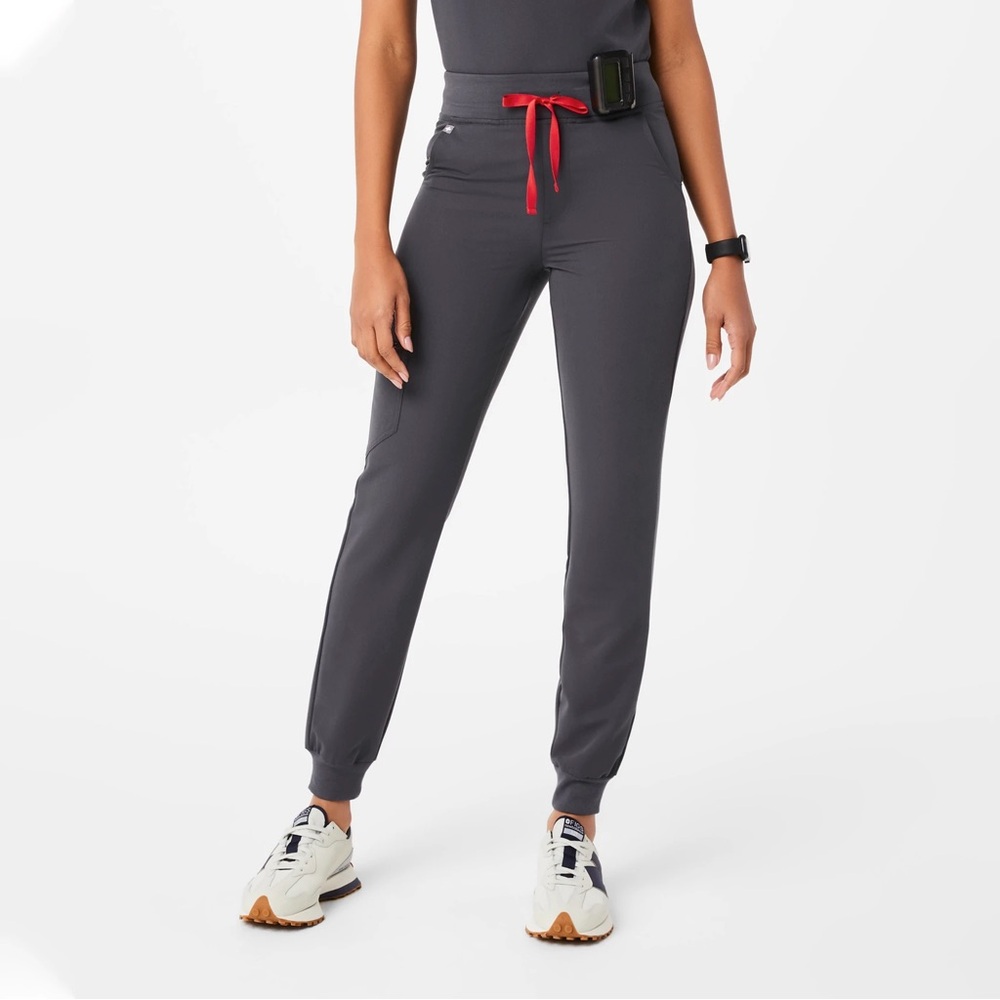 Figs Women's Charcoal Track Pants with Red Drawstring